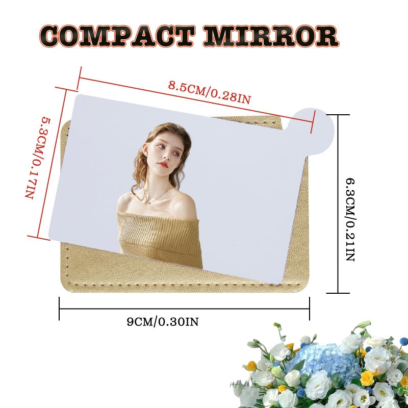 Abvsdu 2 Pcs Pocket Mirror  Stainless Steel Makeup Mirrors Credit Card Mirrors Small Compact Purse Mirror Rectangular Handheld Travel Makeup Mirrors With Leather Case Holder For Women Men (Gold) - Image 2
