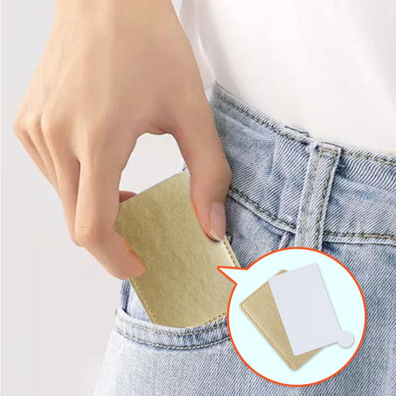 Abvsdu 2 Pcs Pocket Mirror  Stainless Steel Makeup Mirrors Credit Card Mirrors Small Compact Purse Mirror Rectangular Handheld Travel Makeup Mirrors With Leather Case Holder For Women Men (Gold) - Image 5