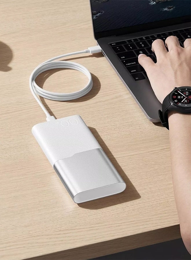 Fast Charging 12000 mAh Power bank With USB-C And USB-A Port Silver White - Image 1