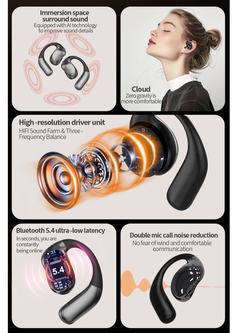 Liboer Wireless Earbuds Bluetooth 5.4 Headphones 68Hrs Comprehensive battery life Ear Buds IPX5 Waterproof Sports Earphones Wireless Charging Case Over-Ear Earhooks Headest-Silver-Grey+Black - Image 5