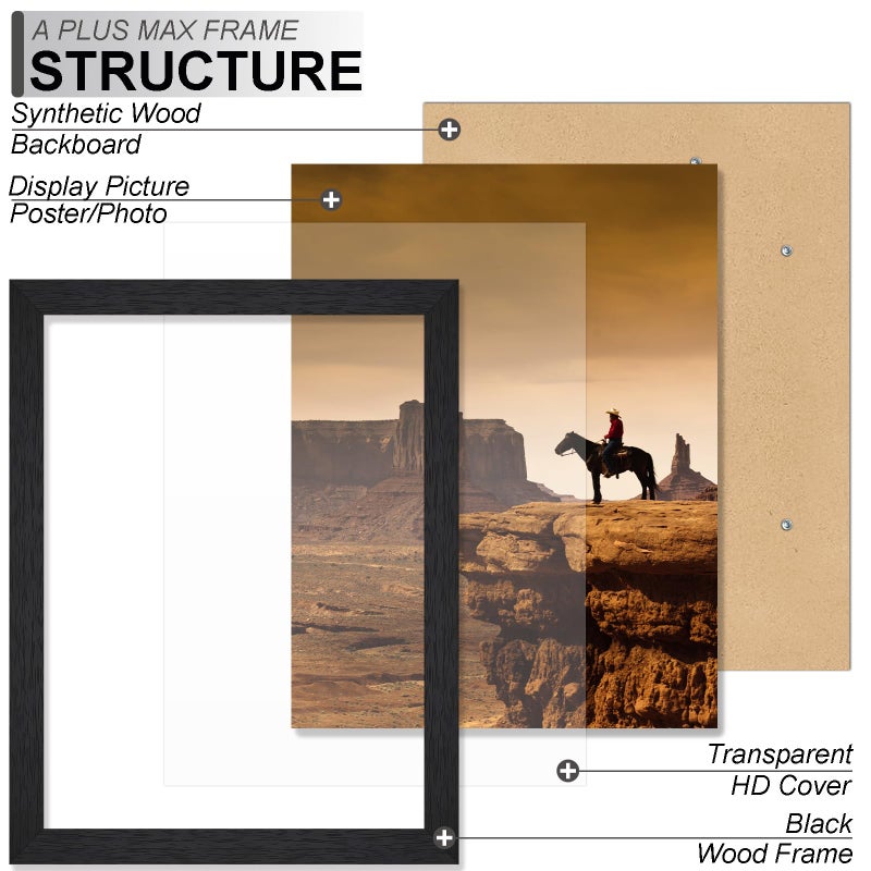 A PLUS MAX A PLUS MAX 10x15 Picture Frame  Black Engineered Wood Frame for 10 x 15 Inch Picture Poster Photo  Light Weight 10 by 15 Frame with Wood-grain for Wall - 1 Pack/Black/10 x15  - Image 2