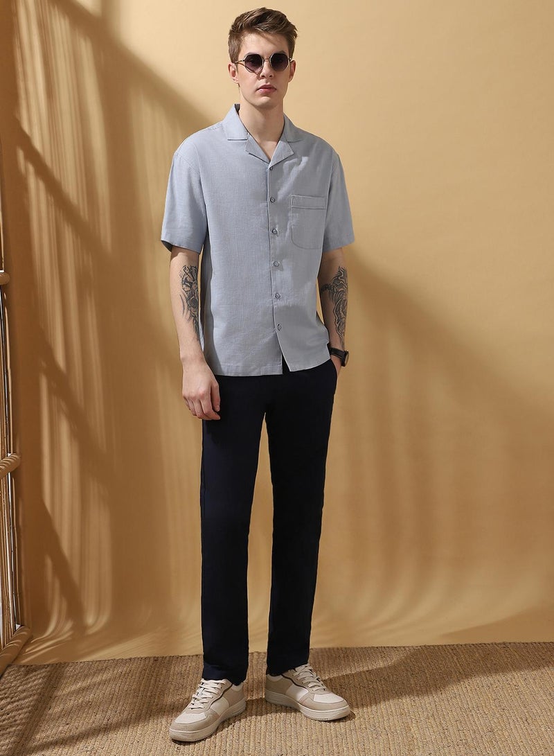 Dennis Lingo Men's Light Blue Cotton Blend Textured Button Down Relaxed Shirt  - Image 5