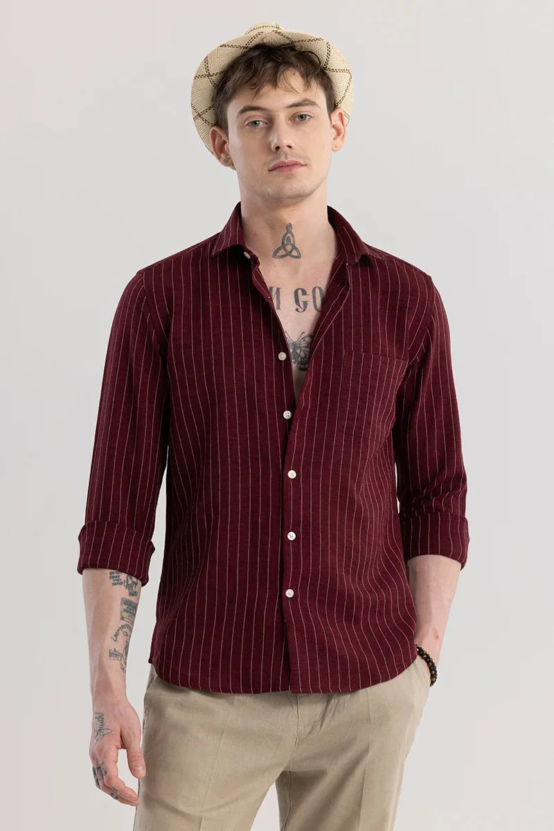 سنيتش Maroon Striped Long Sleeve Slim Fit Casual Shirt