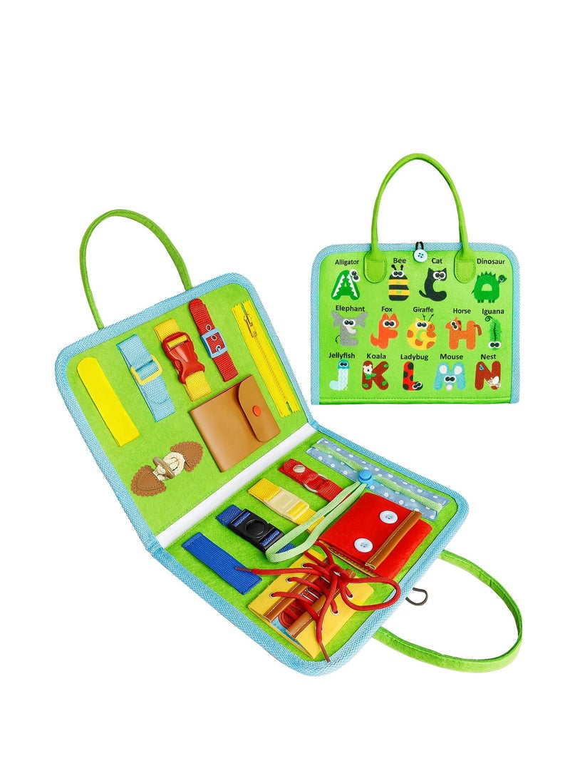 Busy Board for Toddlers, Toys for 1 2 3 4 Year Old Kids Sensory Toys for Autism with Alphabet Animals Preschool Basic Dress Skills Baby Busy Book Car Airplane Activities for Travel - Image 1