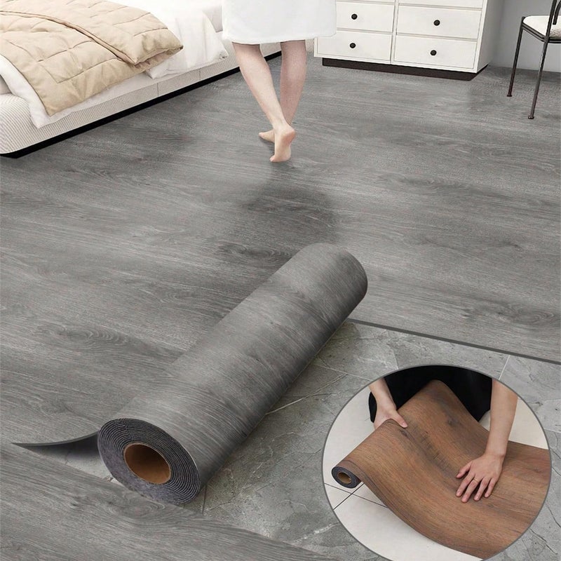 Chejiaye Luxury Thicken Wood Grain Peel and Stick Floor Tiles Self-Adhesive Vinyl Flooring Roll-DIY Easy for Wall and Floor,Hard Surface/Waterproof/Anti Slip (Gray Vinyl Flooring, 17.72 "W x 393.7" L) - Image 1