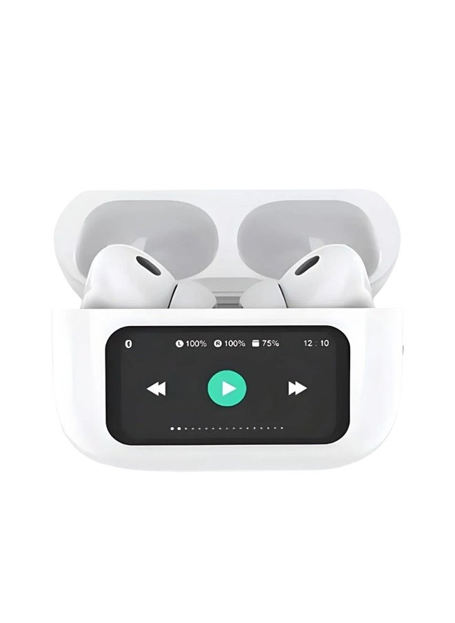 ANC - Multifunctional Airphone have a touch screen control and display. Compatible with all mobile phones and dual wireless systems. It has a noise cancellation feature with an application to control it. White color - Image 1