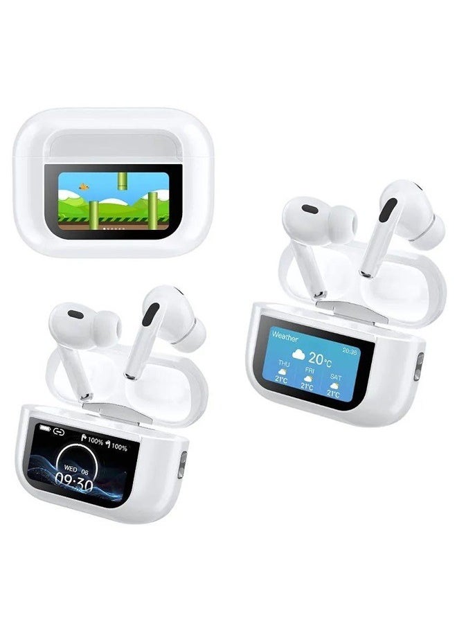 ANC - Multifunctional Airphone have a touch screen control and display. Compatible with all mobile phones and dual wireless systems. It has a noise cancellation feature with an application to control it. White color - Image 1