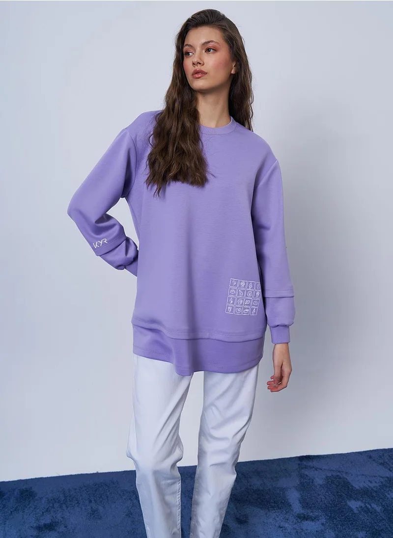 Kayra Printed Detail Scuba Sweatshirt in Lilac