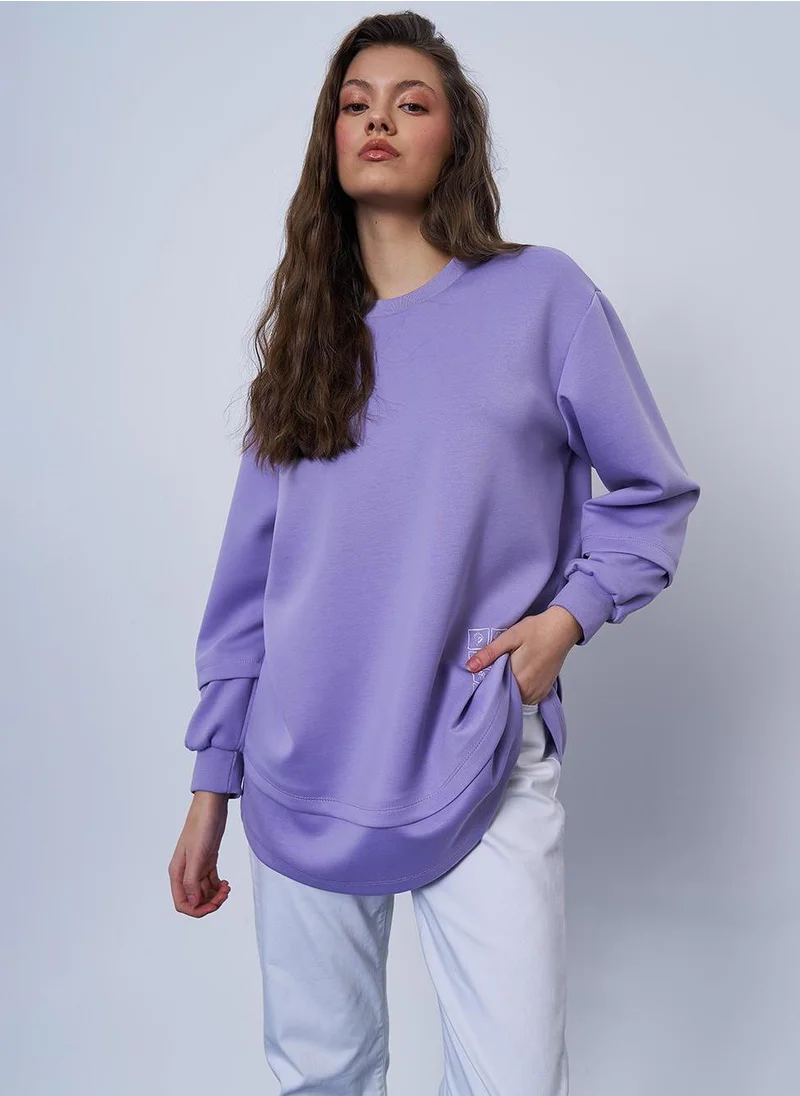 Kayra Printed Detail Scuba Sweatshirt in Lilac