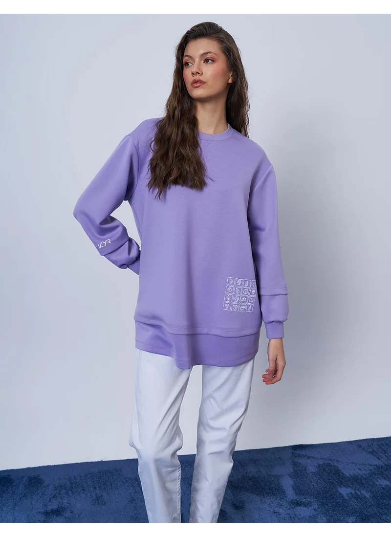 Kayra Printed Detail Scuba Sweatshirt in Lilac
