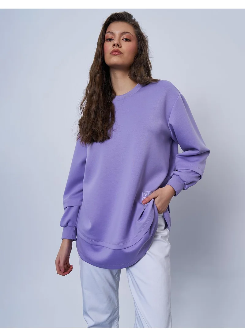 Kayra Printed Detail Scuba Sweatshirt in Lilac