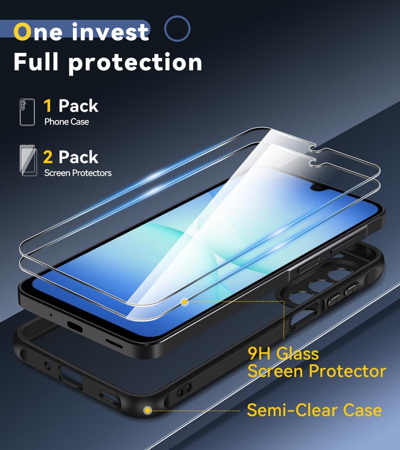 ivoler 3-in-1 Case for Samsung Galaxy A17 5G with 2 Pack Tempered Glass Screen Protector, [Military Grade Protection] Matte Thin Slim Phone Bumper Cover Hard Back [Anti-Scratch]- Black - Image 2
