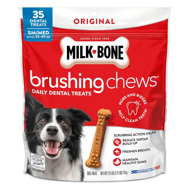 Milk-Bone Brushing Chews Original Chicken Flavor Daily Dental Dog Treats, Small/Medium, 27.5 Oz. Bag - Image 1