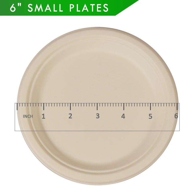 GreenWorks 100 Count 6â€œ Small Compostable Dessert Plates, Heavy-duty Unbleached Biodegradable Bagasse and Bamboo fiber Paper Plates - Image 3