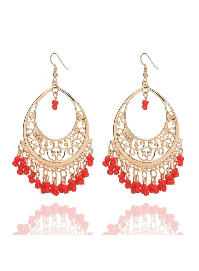 NIBEMINENT Bohemian Hollow Out Beaded Tassel Earrings - Trendy European and American Style