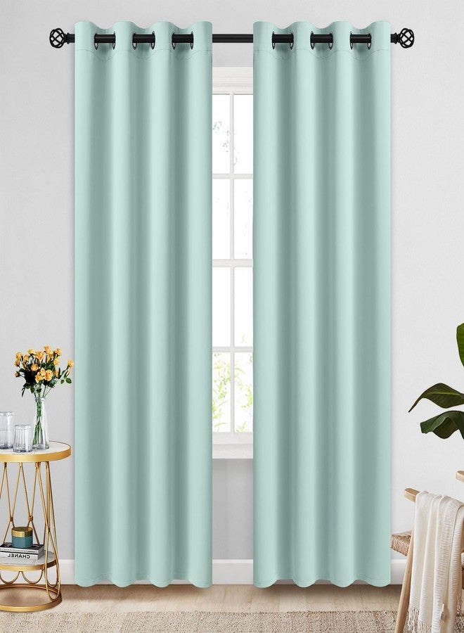 COSVIYA Grommet Blackout Room Darkening Aqua Curtains 84 inch Length 2 Panels,Thick Polyester Light Blocking Insulated Thermal Window Curtain Drapes for Bedroom/Living Room,52x84 inches - Image 1