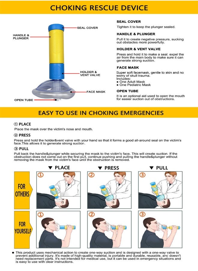 Child and Adult Choking Rescue Device With 1 Large 1 Small Mask Breathing Trainer Portable Emergency Choking Device Artificial cardiopulmonary device