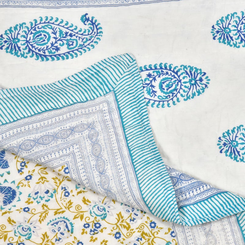 BLOCKS OF INDIA Cotton Single Size Quilt Hand Block Print for Light Winters (60x90 Inches) (Blue JAAL) - Image 5