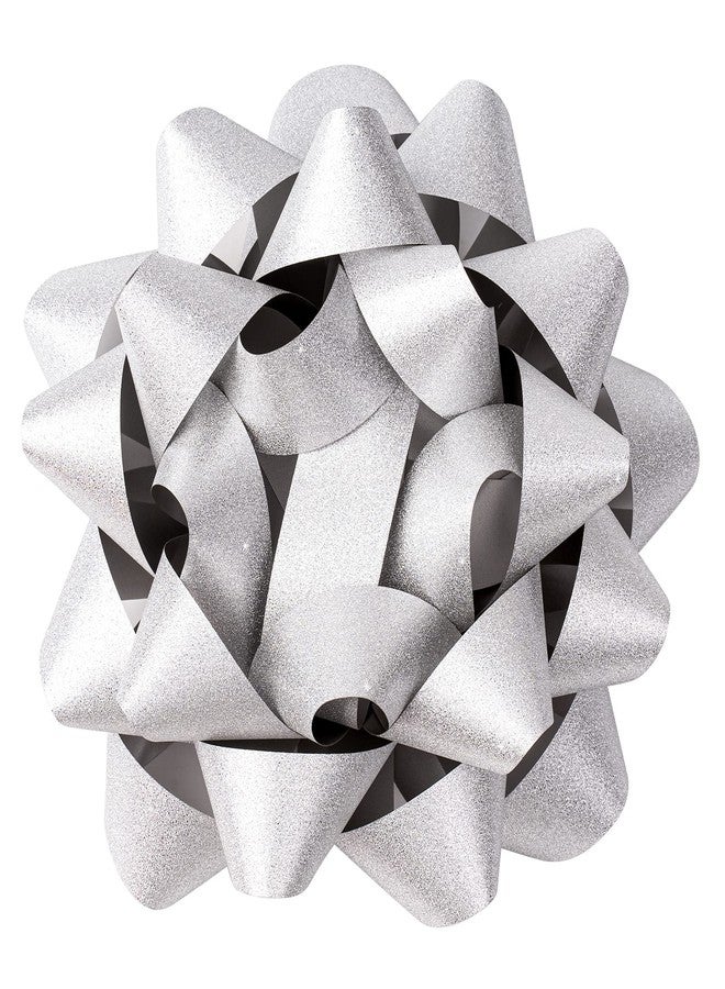 LeZakaa 8" Glitter Gift Bow - Silver Self Adhesive Gift Bow for Birthday, Christmas, Wedding, Holiday (1 Pack - Image 1
