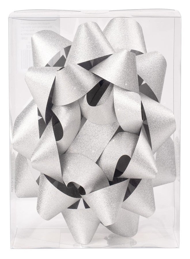 LeZakaa 8" Glitter Gift Bow - Silver Self Adhesive Gift Bow for Birthday, Christmas, Wedding, Holiday (1 Pack - Image 5