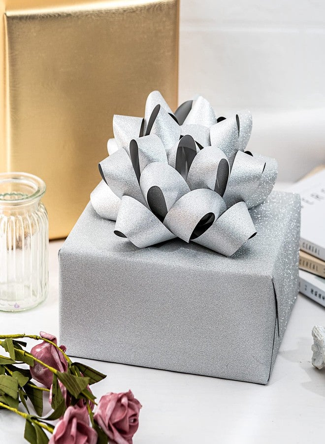 LeZakaa 8" Glitter Gift Bow - Silver Self Adhesive Gift Bow for Birthday, Christmas, Wedding, Holiday (1 Pack - Image 2