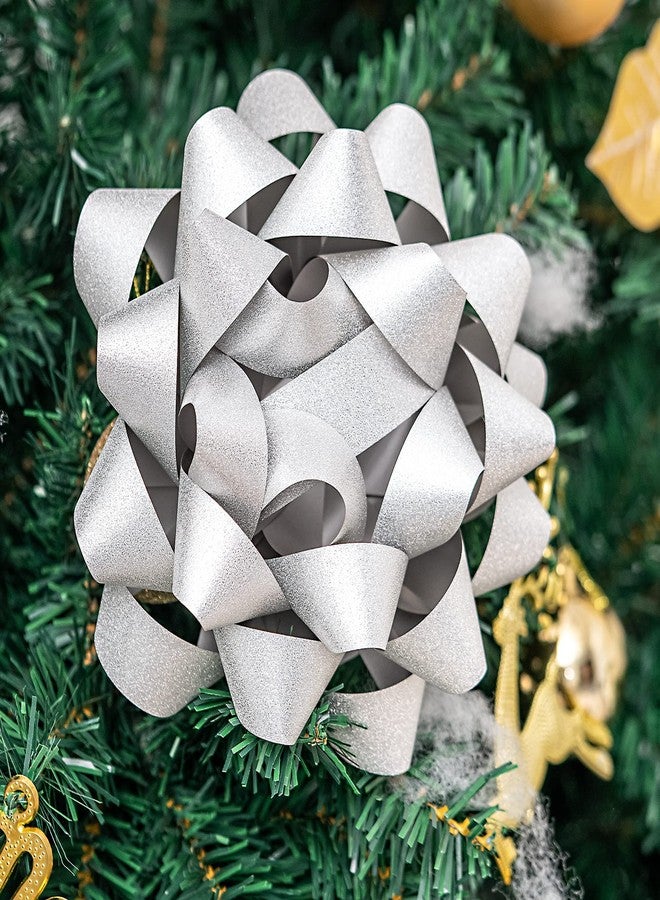 LeZakaa 8" Glitter Gift Bow - Silver Self Adhesive Gift Bow for Birthday, Christmas, Wedding, Holiday (1 Pack - Image 3