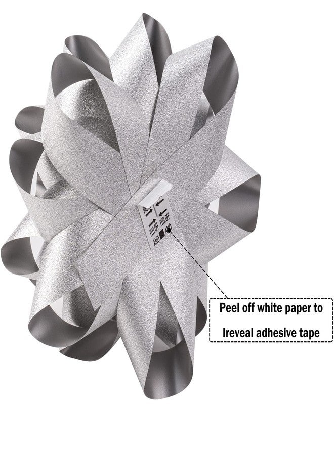 LeZakaa 8" Glitter Gift Bow - Silver Self Adhesive Gift Bow for Birthday, Christmas, Wedding, Holiday (1 Pack - Image 4