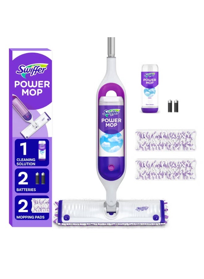 Swiffer PowerMop Multi-Surface Mop Kit for Floor Cleaning, Includes PowerMop, 2 Mopping Pad Refills, 1 Cleaning Solution with Fresh Scent and 2 Batteries