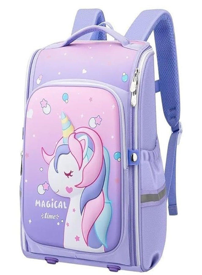 Prancing Unicorn حقائب مدرسية للأطفال بتصميم يونيكورن راقص، حقيبة ظهر كرتونية مزدوجة الكتف للأطفال من عمر 6-7-8-9-10-12 سنة، مقاومة للماء (3DUnicorn) - Image 1