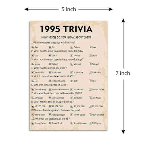 QUPT 30th Birthday Party Games, 1995 Trivia Games, Birthday Party Supplies for Adults, Fun 1995s Party Game，Pack of 30 Cards - Image 2