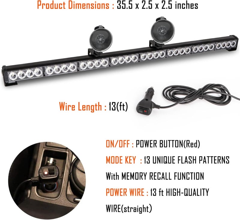 LE-JX White/Green Emergency Strobe Light Bar 36 in 13 Flash Patterns Traffic Advisor Warning Hazard Lights - Image 2