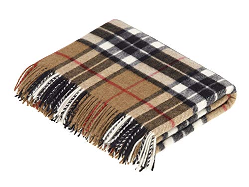 Moon Wool Plaid Throw Blanket Merino Labmswool Camel Thompson Tartan Made in UK - Image 1
