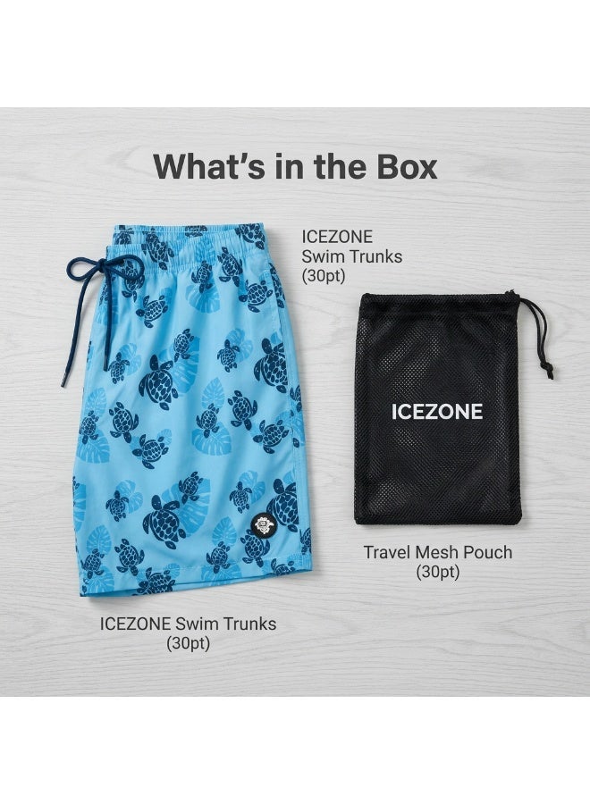 IceZone Men's Swim Trunks, Quick Dry Beach Shorts, Turtle Splash Blue Print with Mesh Lining & Pockets - Image 3