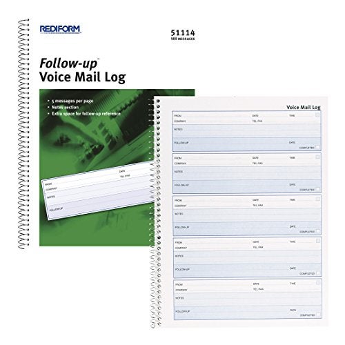 Rediform Follow-Up Voice Mail Log, Flexible Cover, Spiral Binding, 10.625" x 8", 500 Messages (51114) - Image 2