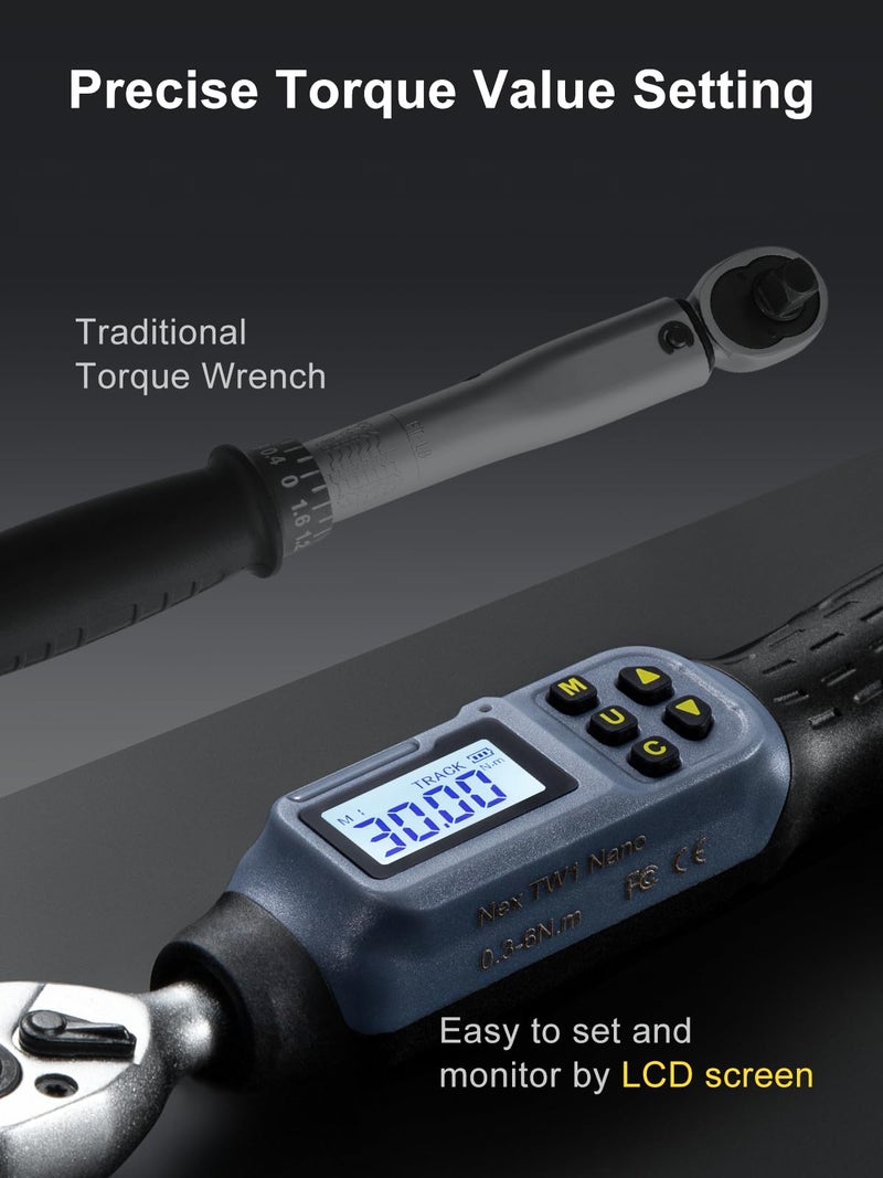 GROWNEER Digital Torque Wrench, 1.1-22.1 Ft-lbs/1.5-30 Nm, 1/4'' Drive Inch Pound Torque Wrench with Buzzer & LED Indicator, Electronic Wrench Set with Bits & Sockets for Gunsmithing Bike Motorcycle - Image 4