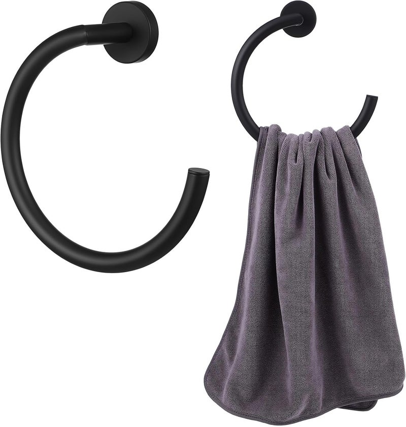 Stainless Steel Towel Ring Bathroom Wall Towel Organizer Black Semi-Circle for Bathroom Storage - Image 1