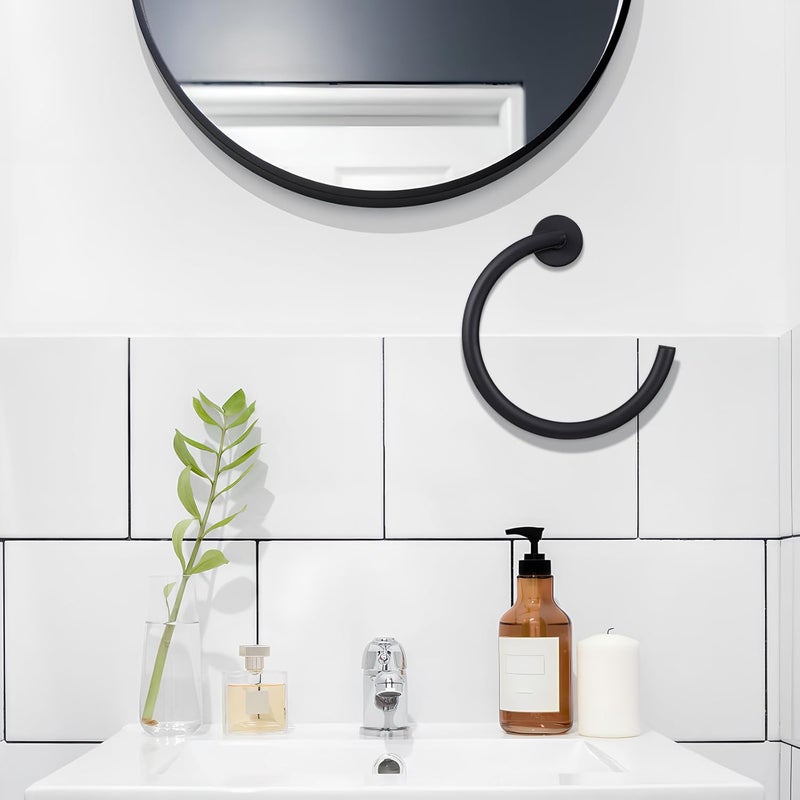 Stainless Steel Towel Ring Bathroom Wall Towel Organizer Black Semi-Circle for Bathroom Storage - Image 3
