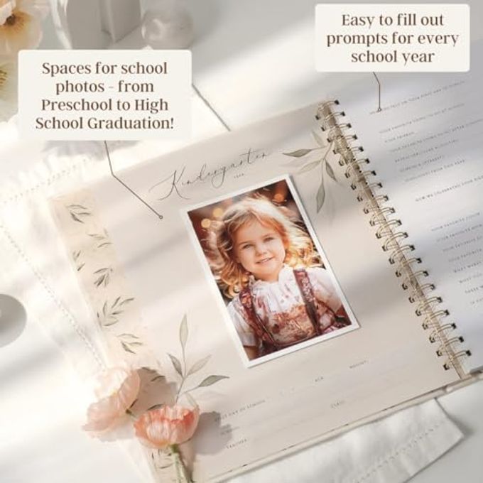 Peachly My School Years Memory Book for Kids & School Photo Album  School Picture Photo Album Childhood Memory Book School Keepsake Organizer School Days (Beige Preschool to 12th Grade) - Image 3