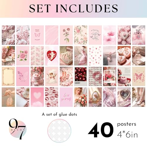 97 Decor Coquette Room Decor - Coquette Wall Collage Kit, Coquette Aesthetic Room Decor, Pink Vintage Coquette Decor, Coquette Wall Art Prints, Coquette Posters for Girl Bedroom Decorations (4x6) - Image 2