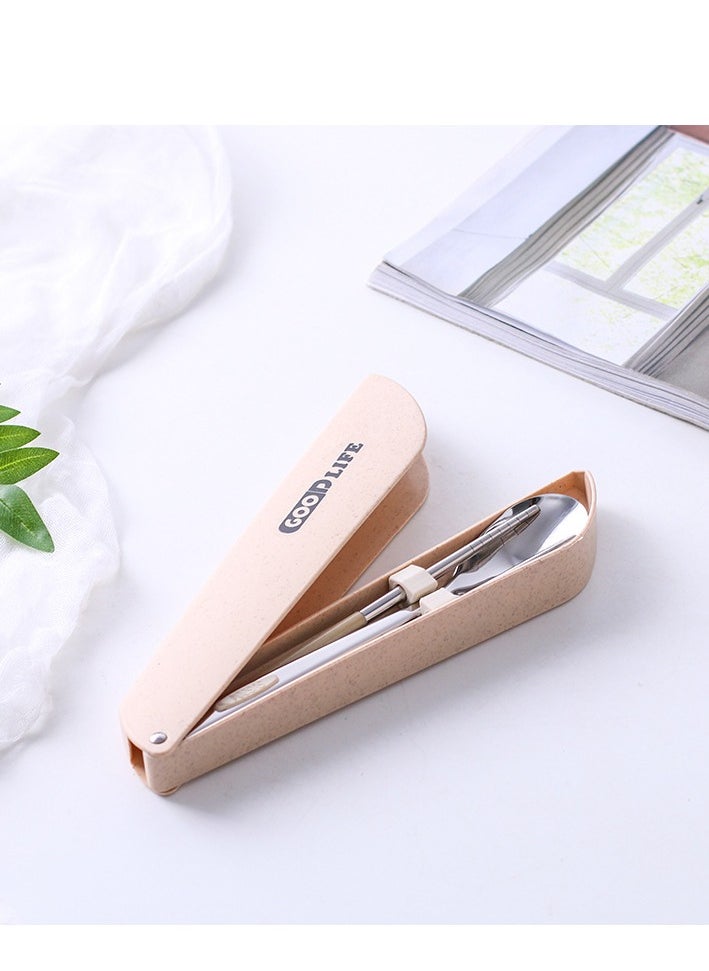 Y&D 2-Piece 304 Portable Spoon And Chopsticks Set Outdoor Travel Wheat Stainless Steel Cutlery Set Silver/Beige 23x5cm 
