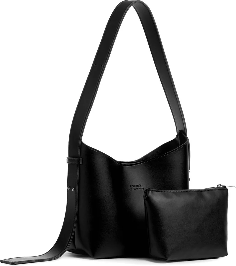 نوثينج Women's Leather Snap Makeup Bag 3-Stage Design Adjustable Strap Hand, Shoulder and Crossbody Bag