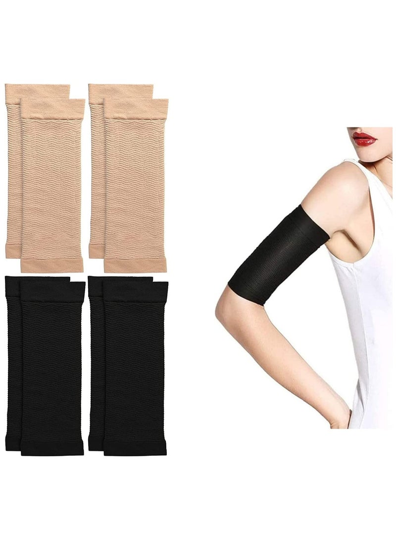 Slimming Arm Sleeves, 4 Pairs Arm Elastic Compression Arm Shapers Sport Arm Shapers for Women Girls, Pain Relieving Arm Compression Sleeve, All Day Relief Against Arthritis Tendonitis and Tennis Elbow - Image 1