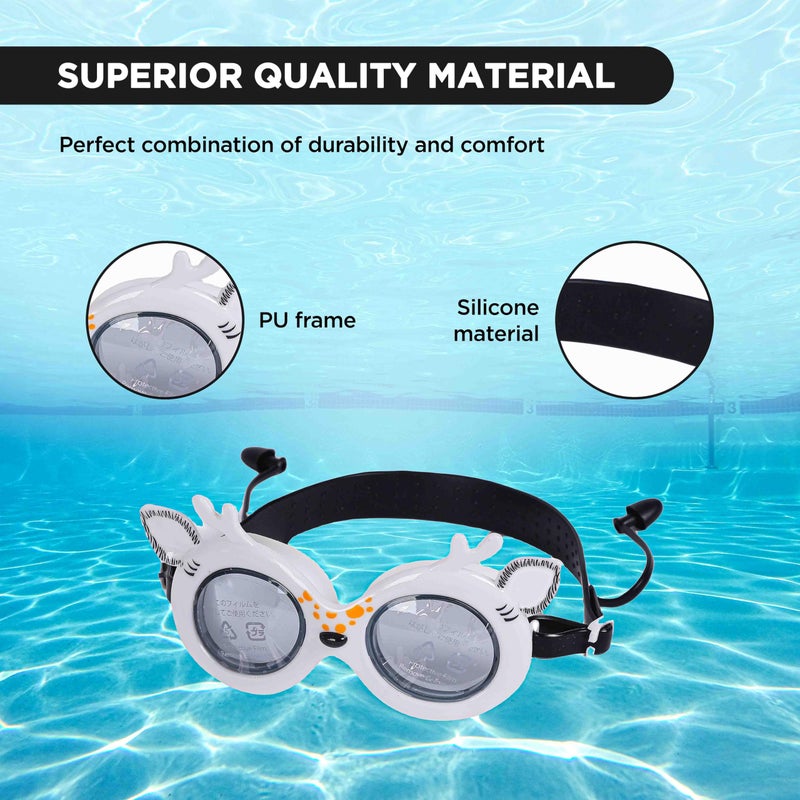 Endless EL1003 Children Swimming Goggle with Anti-Fog and UV Protection | White | Attached Ear Buds and Adjustable Strap | Soft Silicone Gasket for Leak Proof | Hard Case - Image 3