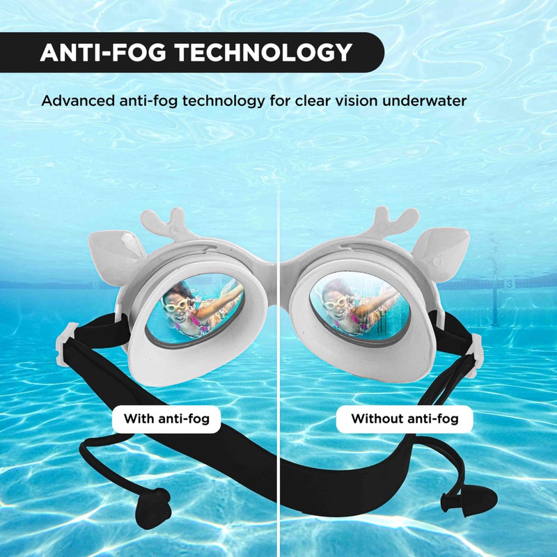 Endless EL1003 Children Swimming Goggle with Anti-Fog and UV Protection | White | Attached Ear Buds and Adjustable Strap | Soft Silicone Gasket for Leak Proof | Hard Case - Image 4