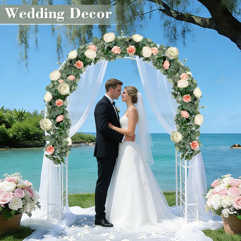Grandeal 2 Pack 13Ft Artificial Eucalyptus Flower Garland with 16 White Peony Pink Rose, Baby Breath Fake Flowers Greenery Garland Floral Vine for Mantle Wedding Table Runner Centerpiece Backdrop Home Decor - Image 3