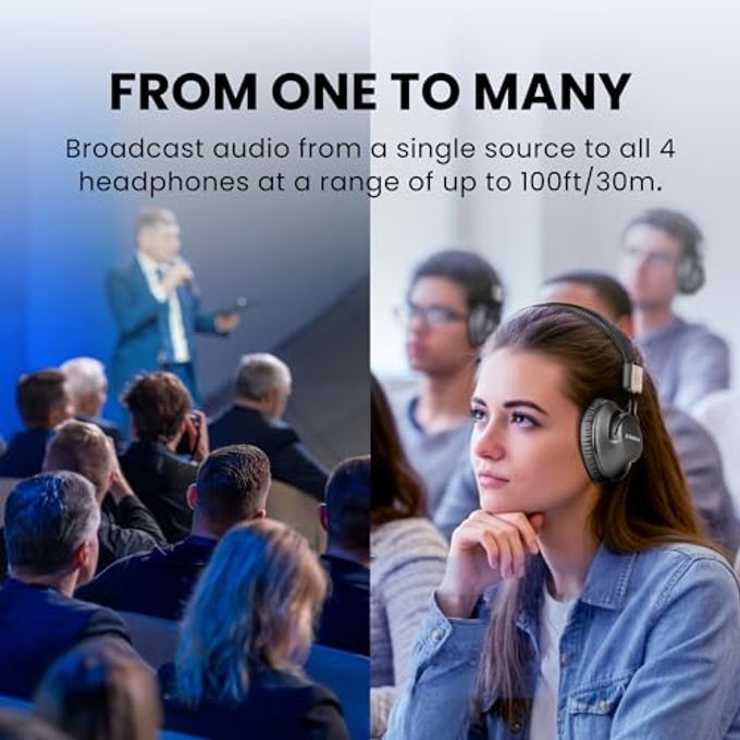 Avantree Quartet 2 Wireless Group Listening Headphones & Transmitter For Tv, Church, Classroom, Silent Discos, Plug & Play, 2.4Ghz Expandable Multi-Headphone System With Low Latency & Clear Voice - Image 2