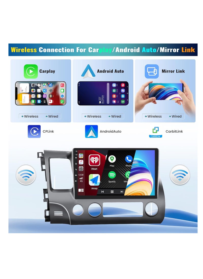 Generic - 8 Core/4G+64G Android Car Stereo for Honda Civic 2006-2011 Wireless Carplay&Android Auto, 10.1" IPS Touchscreen 1280 * 720 DSP Auto Radio GPS Bluetooth FM/RDS 32EQ WiFi SWC+Backup Cam&Mic - Image 1