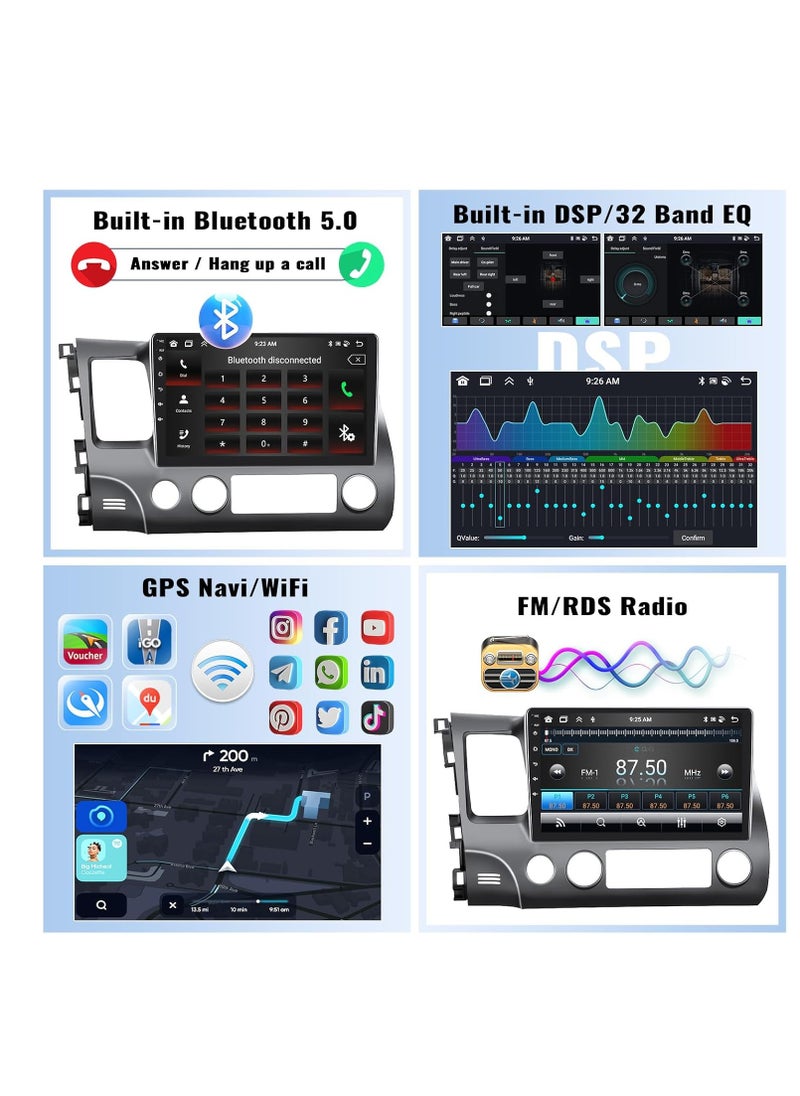 Generic - 8 Core/4G+64G Android Car Stereo for Honda Civic 2006-2011 Wireless Carplay&Android Auto, 10.1" IPS Touchscreen 1280 * 720 DSP Auto Radio GPS Bluetooth FM/RDS 32EQ WiFi SWC+Backup Cam&Mic - Image 1