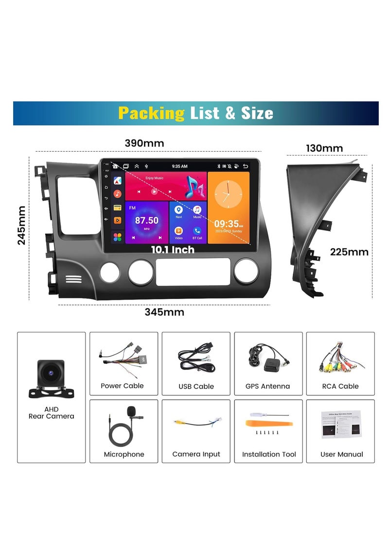 Generic - 8 Core/4G+64G Android Car Stereo for Honda Civic 2006-2011 Wireless Carplay&Android Auto, 10.1" IPS Touchscreen 1280 * 720 DSP Auto Radio GPS Bluetooth FM/RDS 32EQ WiFi SWC+Backup Cam&Mic - Image 1