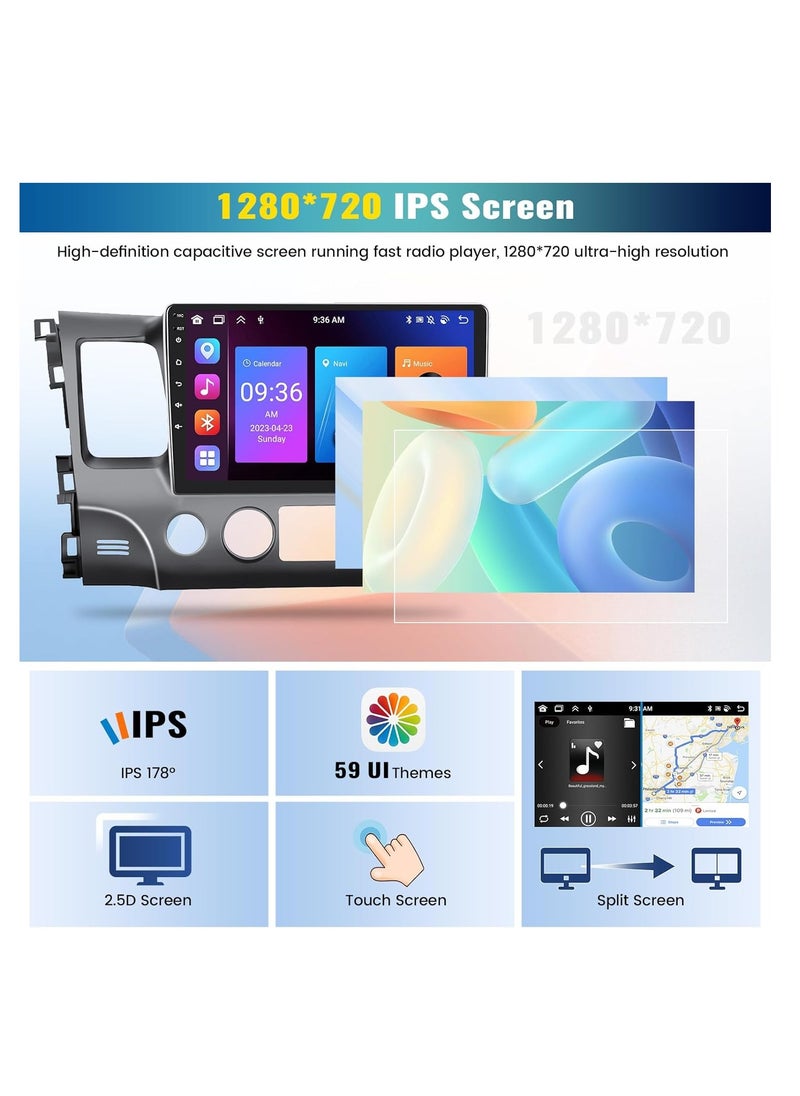 Generic - 8 Core/4G+64G Android Car Stereo for Honda Civic 2006-2011 Wireless Carplay&Android Auto, 10.1" IPS Touchscreen 1280 * 720 DSP Auto Radio GPS Bluetooth FM/RDS 32EQ WiFi SWC+Backup Cam&Mic - Image 1